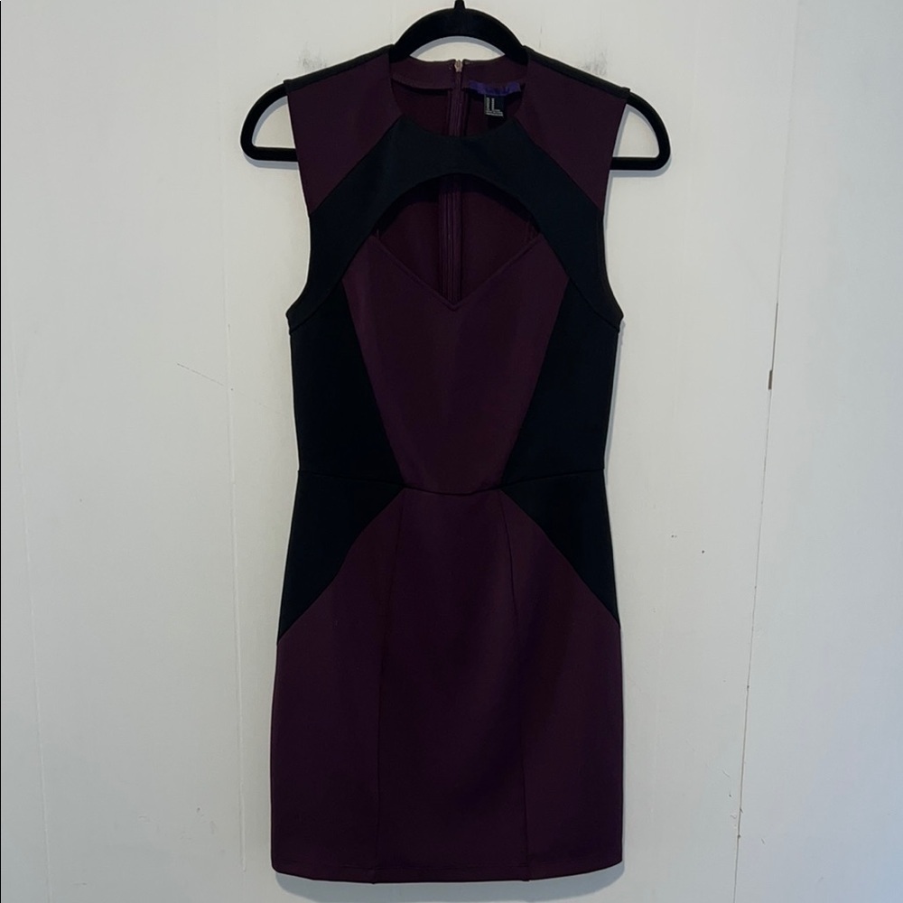 Forever 21 Sleeveless Purple & Black Open Chest Above Knee Zip Up Dress S25*